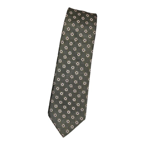 GIANFRANCO FERRE Men's 100% Silk Necktie LUXURY Tie Green Geometric W:2.7" EUC